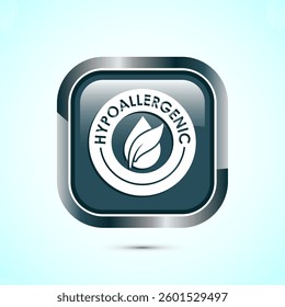 Hypoallergenic tested icon design illustration. Cosmetic certification label, Hypoallergenic icon sign, Gray color square button design
