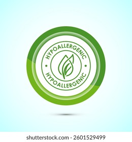 Hypoallergenic tested icon design illustration. Cosmetic certification label, Hypoallergenic icon sign, Green color button design
