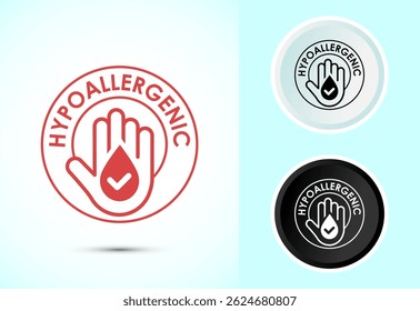Ilustração do projeto do ícone testado hipoalergênico. Sinal de etiqueta de certificação cosmética em cores, preto e branco