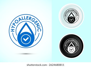 Hypoallergenic tested icon design illustration. Cosmetic certification label sign in color, black and white