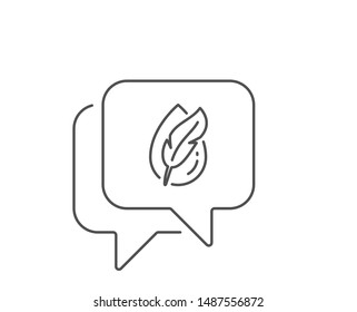 Hypoallergenic tested line icon. Chat bubble design. Feather sign. No synthetic symbol. Outline concept. Thin line hypoallergenic tested icon. Vector