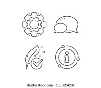 Hypoallergenic tested line icon. Chat bubble, info sign elements. Feather sign. No synthetic symbol. Linear hypoallergenic tested outline icon. Information bubble. Vector