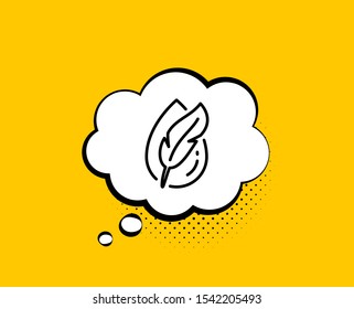 Hypoallergenic tested line icon. Comic speech bubble. Feather sign. No synthetic symbol. Yellow background with chat bubble. Hypoallergenic tested icon. Colorful banner. Vector