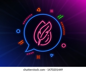 Hypoallergenic tested line icon. Neon laser lights. Feather sign. No synthetic symbol. Glow laser speech bubble. Neon lights chat bubble. Banner badge with hypoallergenic tested icon. Vector