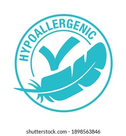 Hypoallergenic tested pictogram flat icon. Circular stamp shape with drawn feather - package warning label or dermatology test tag - flat vector sign