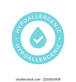 Hypoallergenic tested vector label with checked drop isolated on white background. Sticker for package graphic design