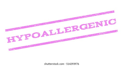 Hypoallergenic watermark stamp. Text caption between parallel lines with grunge design style. Rubber seal stamp with unclean texture. Vector violet color ink imprint on a white background.