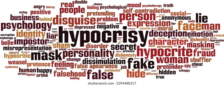 Hypocrisy word cloud concept. Collage made of words about hypocrisy. Vector illustration 