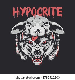 Hypocrite Wolf in sheep's clothing illustration