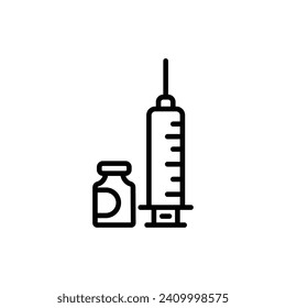 Hypodermic Needle Line Icon. Diabetes syringe tool icon in black and white color.