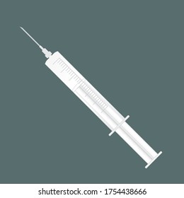 Hypodermic syringe disposable syringe medicine Vector illustration isolated on dark green background