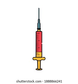 Hypodermic syringe isolated icon on white background. Vector illustration in flat cartoon design. Needle. 