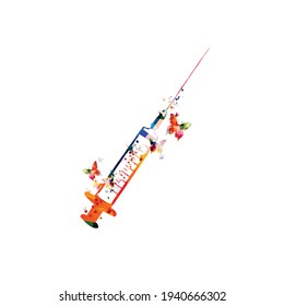 Hypodermic syringe with needle, healthcare and medical poster, vaccine shot concept. Colorful medical injection syringe for medical treatment, laboratory, hospital 