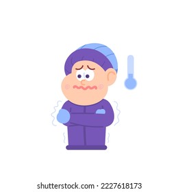 hypothermia. drastic decrease in body temperature due to being in a cold temperature environment for a long time. a boy who has fever and shivering from the cold. illness and health. illustration 