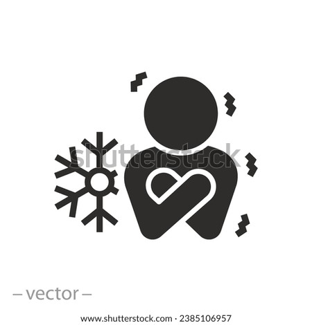 hypothermia icon, human body cooling, chills person, man is trembling,  thin line symbol on white background - editable stroke vector illustration eps10 
