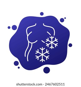 Icono de línea de hipotermia con cuerpo de mujer, Vector