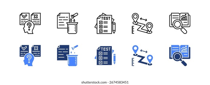 Hipótese, Experimento, Teste, Medida, Análise, 2 linha de estilo e duotônico.