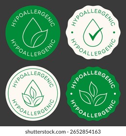 Sello hipoalergénico. Conjunto de signos hipoalergénicos. Insignias de diseño de Vector