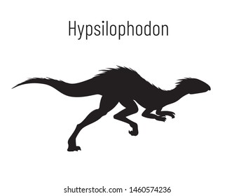 Hypsilophodon. Ornithischian dinosaur. Monochrome vector illustration of silhouette of prehistoric creature hypsilophodon isolated on white background. Stencil. Fast fossil dinosaur.