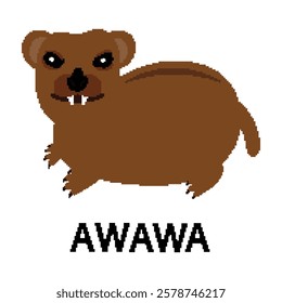 hyrax pixel art icon with text awawa. Hyrax vector animal isolated on white bacground, meme template. 