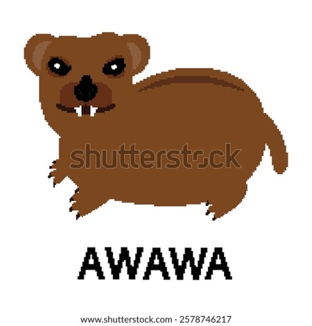 hyrax pixel art icon with text awawa. Hyrax vector animal isolated on white bacground, meme template. 