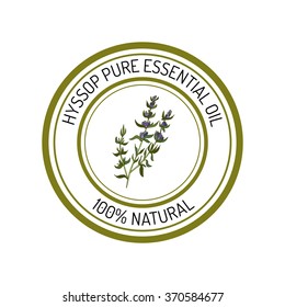hyssop, essential oil label, aromatic plant. Vector illustration