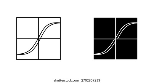 Hysteresis loop icon in black and white, representing magnetism, physics, and material isolated on