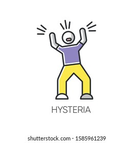 Hysteria color icon. Stress and anxiety. Person screaming. Man shouting and yelling. Panic attack. Rage and frustration. Irritability. Mental disorder. Psychology. Isolated vector illustration