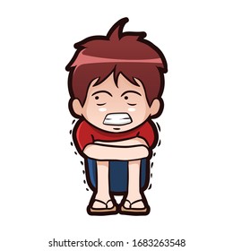 Niño histérico mirando con desesperación y pánico, nervioso, preocupado, concepto de pánico. ilustración vectorial de líneas
