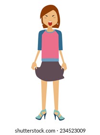Hysterical. A woman in a skirt and in heels screams. Vector illustration