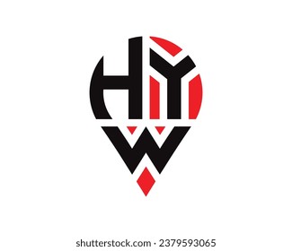 HYW letter location shape logo design. HYW letter location logo simple design.
