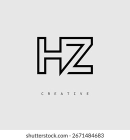 Logotipo de letra creativa de HZ: monograma de línea mínima en negro para un diseño de identidad de marca moderno.