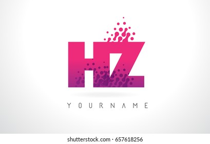 HZ H Z Letter Logo with Pink Letters and Purple Color Particles Dots Design.
