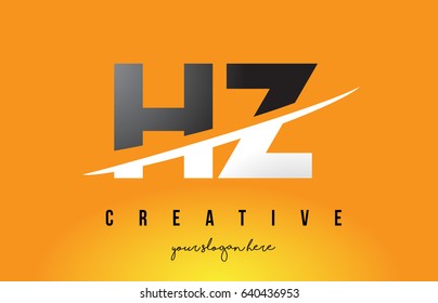 HZ H Z Letter Modern Logo Design with Swoosh Cutting the Middle Letters and Yellow Background.