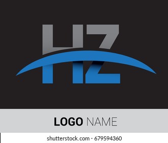HZ initial logo company name colored grey and blue swoosh design.