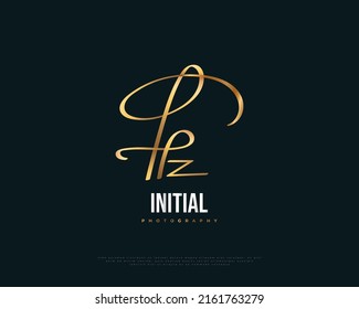 HZ Initial Logo Design with Elegant Gold Handwriting Style. HZ Signature Logo or Symbol for Wedding, Fashion, Jewelry, Boutique, Botanical, Floral and Business Identity