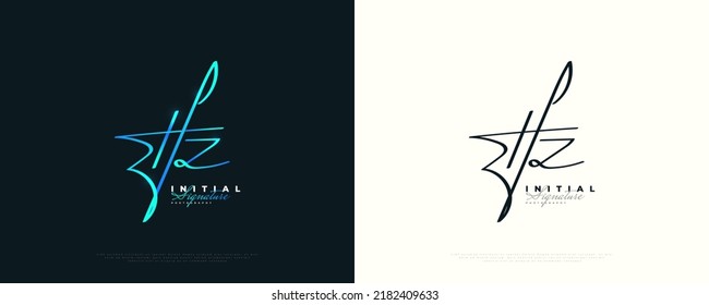 Diseño del logotipo inicial HZ con elegante estilo de escritura a mano azul. Logotipo o símbolo de la firma HZ para matrimonio, moda, joyería, boutique, botánica, floral y comercial