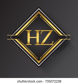 HZ Letter logo in a square shape gold and silver colored geometric ornaments. Vector design template elements for your business or company identity.