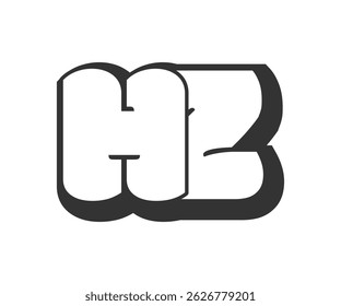 HZ logo, bubble comic lettering, rounded in graffiti style black and white silhouette. Trendy preschool H and Z letter text for festival party, personal initials, children funky print and web.