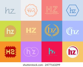 HZ logo company template. Letter h and z logotype. Set different classic serif lettering and modern bold text with design elements. Initial font typography. Collection trendy business identity.