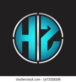 HZ Logo initial with circle line cut design template on blue colors