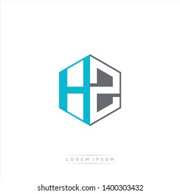 HZ Logo Initial Monogram Negative Space Design Template With Light blue and Grey color