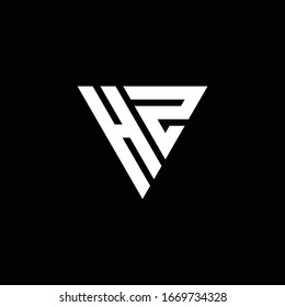 HZ Logo letter monogram with triangle shape design template isolated on black background