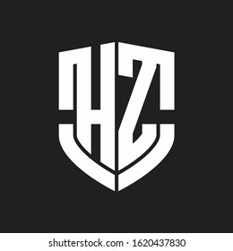 HZ Logo monogram with emblem shield shape design isolated on black background
