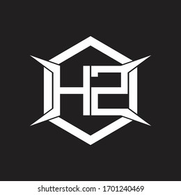Monograma del logotipo HZ con hexágono y plantilla de diseño de forma de cuatro ejes