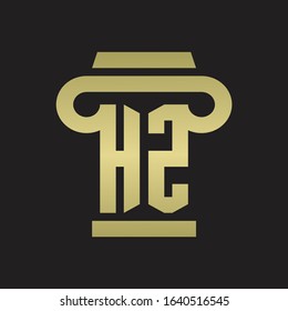 HZ Logo monogram with pillar style design template with gold colors