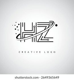 Logotipo de Monograma de Órbita HZ - Marca de Letra Mínima Futurista com Linha de Arte Circular, Pontos Inspirados na Tecnologia e Conceito de Movimento Espacial para Identidade de Marca Moderna