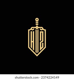 HZ vintage shield and sword initial logo in high quality professional design that will print well across any print media