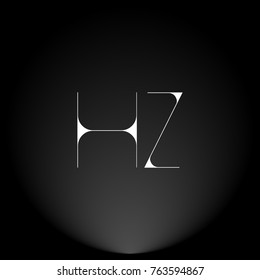 HZ White thin minimalist LOGO Design with Highlight on Black Background.