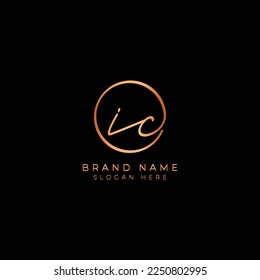 I, C, IC Initial letter handwritten and signature vector logo. Business template in round shape line art